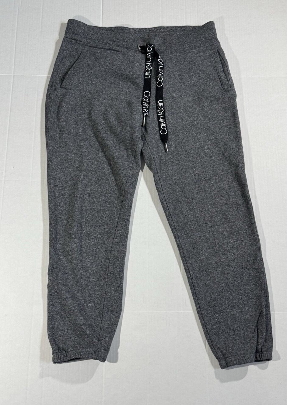 Calvin Klein Men's Gray Fleece Jogger Pants Small Drawstring Pockets Tapered Leg